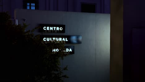 Information-sign-of-the-La-Moneda-Cultural-Center,-museum-in-downtown-Santiago-Chile