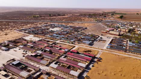 Aerial-shot-of-a-small-community-built-in-the-Inner-Mongolia-Autonomous-Region,-China