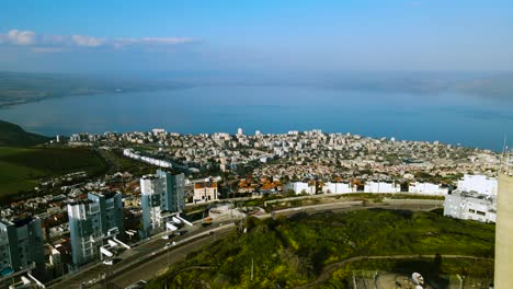 Sea-of-​​Galilee-and-Tiberias-from-above,-drone-shot