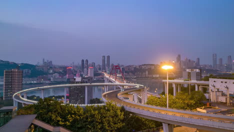 Chino-Tráfico-Vista-Ciudad-Zumbido-Moderno-Aéreo-Diseño-Cima-Elevado-Tráfico-Construcción-Soleado-Metrópoli-Carretera-Autopista-Infraestructura-Coche