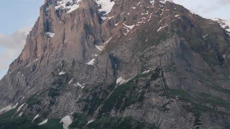 Slow-Pan-Up-of-Wetterhorn-Mountain-at-Sunset-in-Grindelwald-Valley