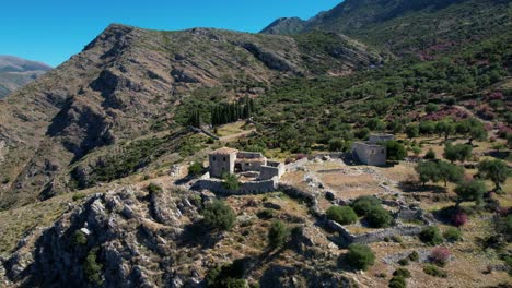 Fortress-Museum:-Stone-Walls-on-Mountain-Cliff-Over-Mediterranean-Coast-in-Albania,-Threatened-Historical-Preservation