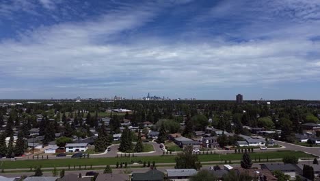 Far-view-of-the-City-of-Edmonton-Alberta-Canada-using-a-Drone-reversing-away-showing-residential-house