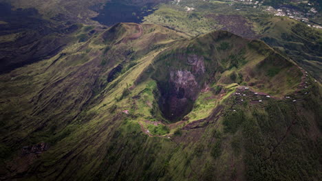 Aerial-View-Of-Mount-Batur-Caldera-And-Lava-Fields-In-Bali,-Indonesia