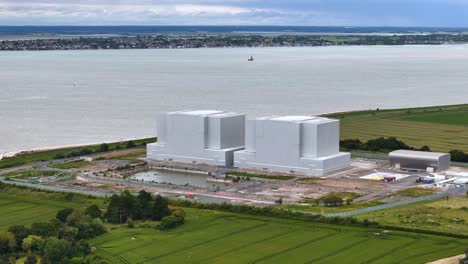 Closed-Bradwell-nuclear-power-station-reactors,-exterior-aerial-view