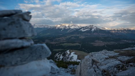 Motion-time-lapse-at-sunset,-Dolomites,-Italy