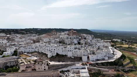Aerial-View-Over-the-White-City-of-Ostuni,-Brindisi-Region-of-Apulia,-Italy