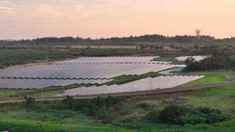 Cinematic-sunset-in-landscape-with-sustainable-solar-energy-station