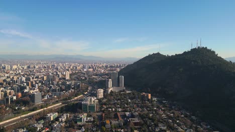 Drone-View-of-San-Cristóbal-Hill-in-Santiago,-Chile