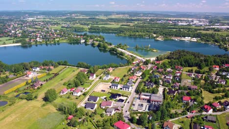 Aerial-view-of-Na-Piaskach-Reservoir,-known-as-Kryspinów-Reservoir,-in-Budzyn,-Poland