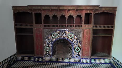 Fireplace-in-Muslim-home,-Moroccan-tiles-wood-design-riad-home-Morocco