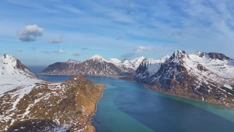 Aerial-view-of-Lofoten-Islands-beautiful-landscape-during-winter