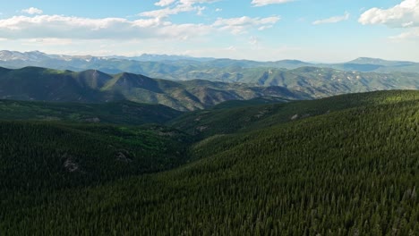 Panoramic-aerial-establishing-overview-of-Mount-Blue-Sky-Colorado-evergreen-forest