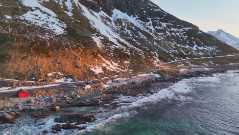 Aerial-view-of-Lofoten-Islands-beautiful-landscape-during-winter