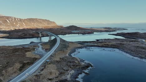 Luftaufnahme-Der-Lofoten-Inseln,-Wunderschöne-Landschaft-Im-Winter