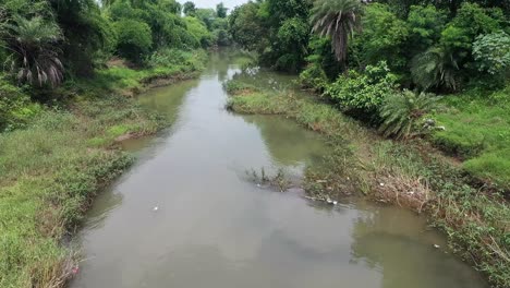 River-Flowing-Through-Green-Landscape,-serene-and-natural-beauty-of-the-river,-with-vegetation-lining-its-banks