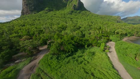 Drone-flying-up-on-to-the-famous-landmark-Le-Morne-Brabant-in-Mauritius