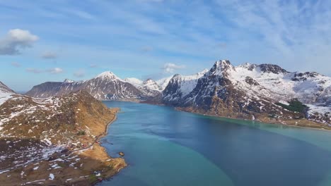 Aerial-view-of-Lofoten-Islands-beautiful-landscape-during-winter