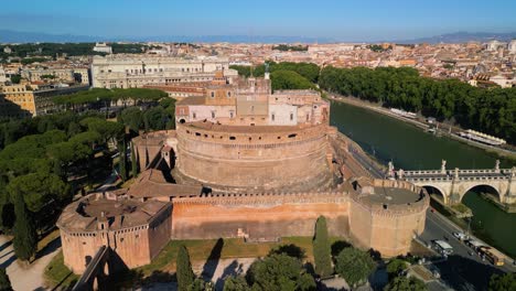 Cinematic-Orbiting-Aerial-View-Above-Castel-Sant'Angelo