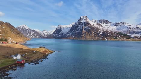 Aerial-view-of-Lofoten-Islands-beautiful-landscape-during-winter