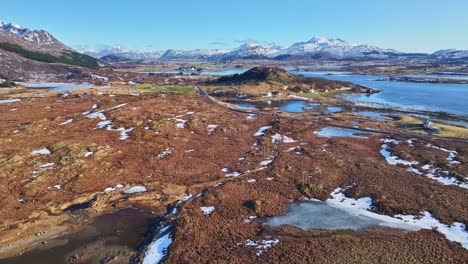 Aerial-view-of-Lofoten-Islands-beautiful-landscape-during-winter