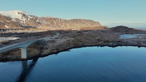 Luftaufnahme-Der-Lofoten-Inseln,-Wunderschöne-Landschaft-Im-Winter