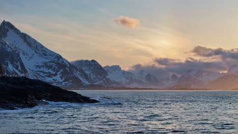 Aerial-view-of-Lofoten-Islands-beautiful-landscape-during-winter