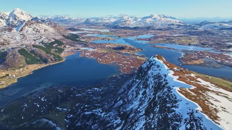 Aerial-view-of-Lofoten-Islands-beautiful-landscape-during-winter