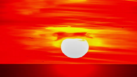 Timelapse-view-of-the-round-sun-rising-at-dawn-with-a-reddish-orange-sky