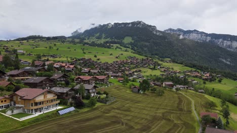 Drone-reveal-shot-of-the-village-of-Sigriswil-in-Switzerland