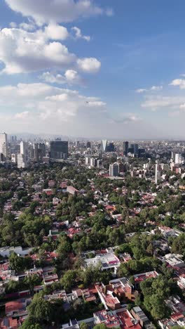 Vista-Aérea-De-La-Ciudad-De-México-En-Una-Tarde-Despejada-Con-Un-Cielo-Azul,-Modo-Vertical