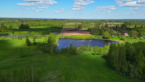 Aerial-drone-panning-shot-of-beautiful-outdoor-scenery-with-a-lake