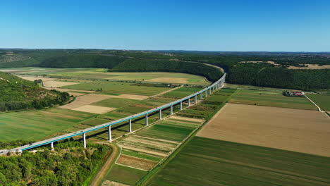 Aerial-view-around-the-Viadukt-Mirna-bridge,-sunny,-summer-day-in-Istria,-Croatia