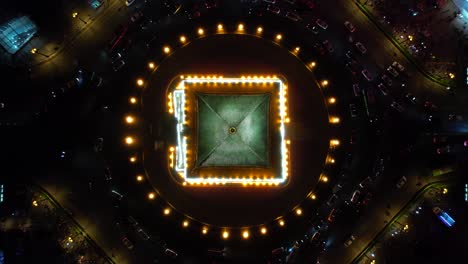 Overhead-aerial-speed-ramp-over-Bell-Tower-of-Xi'an-in-Shanxi,-China