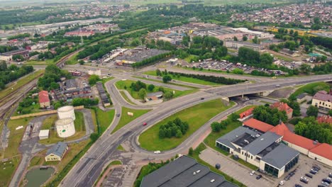 Road-intersection-junctions-in-Klaipeda,-aerial-drone-view