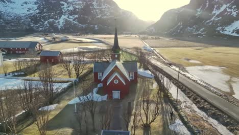 Aerial-view-of-Lofoten-Islands-beautiful-landscape-during-winter