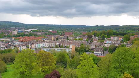Scenic-panoramic-view-overlooking-the-city-of-Bristol-from-historical-landmark-of-Cabot-Tower-on-Brandon-Hill-in-England-UK