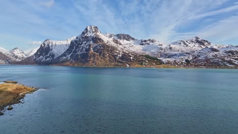 Aerial-view-of-Lofoten-Islands-beautiful-landscape-during-winter