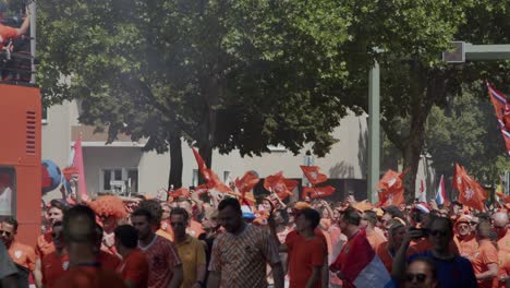 Holland-fans-lunching-with-flags-during-a-fan-walk-at-Euro-2024