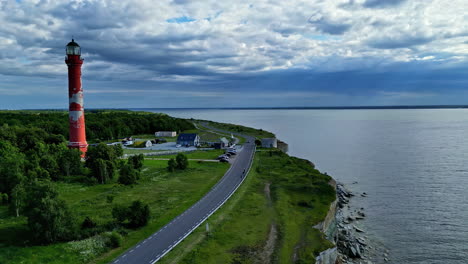 Aerial-of-Lighthouse-by-the-Baltic-sea-coast-in-Estonia-during-the-day