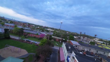 Colorful-houses-in-residential-area-of-Harrisburg-at-dusk,-USA