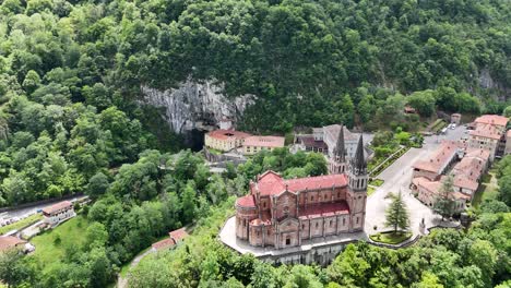 Panning-drone-aerial-Basilica-de-Sant-Maria-Covadonga-Spain