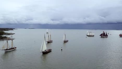 Old-school-vessels-sailing-on-the-coast-of-Helsinki,-Finland