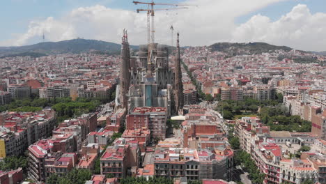 Aerial-View-Of-Sagrada-Familia,-Barcelona,-Spain