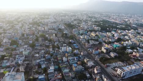 Aerial-circling-over-Chikmagalur-at-golden-hour,-India