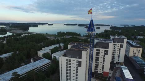 Drone-footage-of-apartment-high-rises-in-Tapiola,-Espoo,-Finland