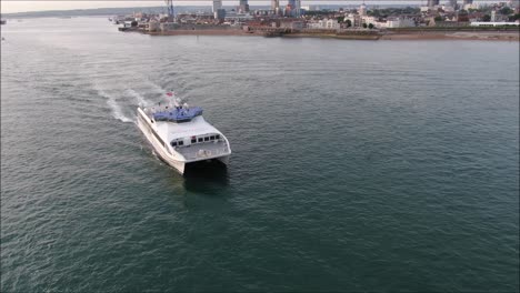 Drone-footage-of-a-fast-catermeran-leaving-Portsmouth-heading-to-the-isle-of-wight