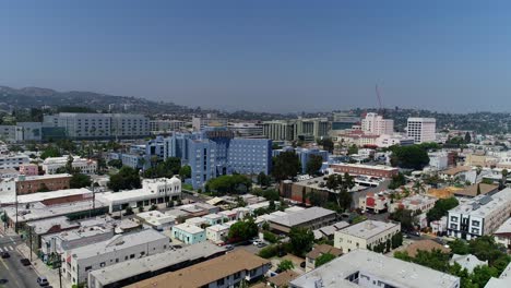 4k-Drone-aerial-push-in-shot-of-the-Church-of-Scientology-building-and-campus-on-Sunset-Blvd-in-Los-Angeles-California