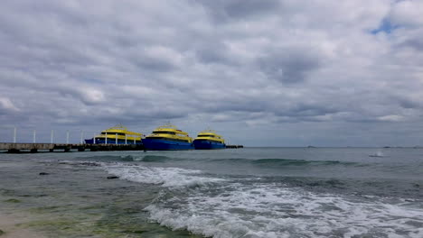 Two-isla-cosumel-ferry's-are-docked-on-the-Playa-Del-Carmen-coast