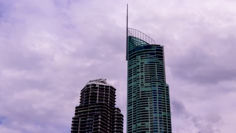 Timelapse-of-Gold-Coast-buildings-with-fast-moving-clouds-with-blue-sky